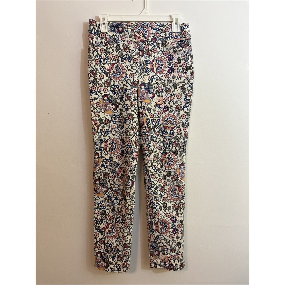 Chicos Size 0 Aka Size 4 Floral Pants Pink Blue‎ White Stretchy